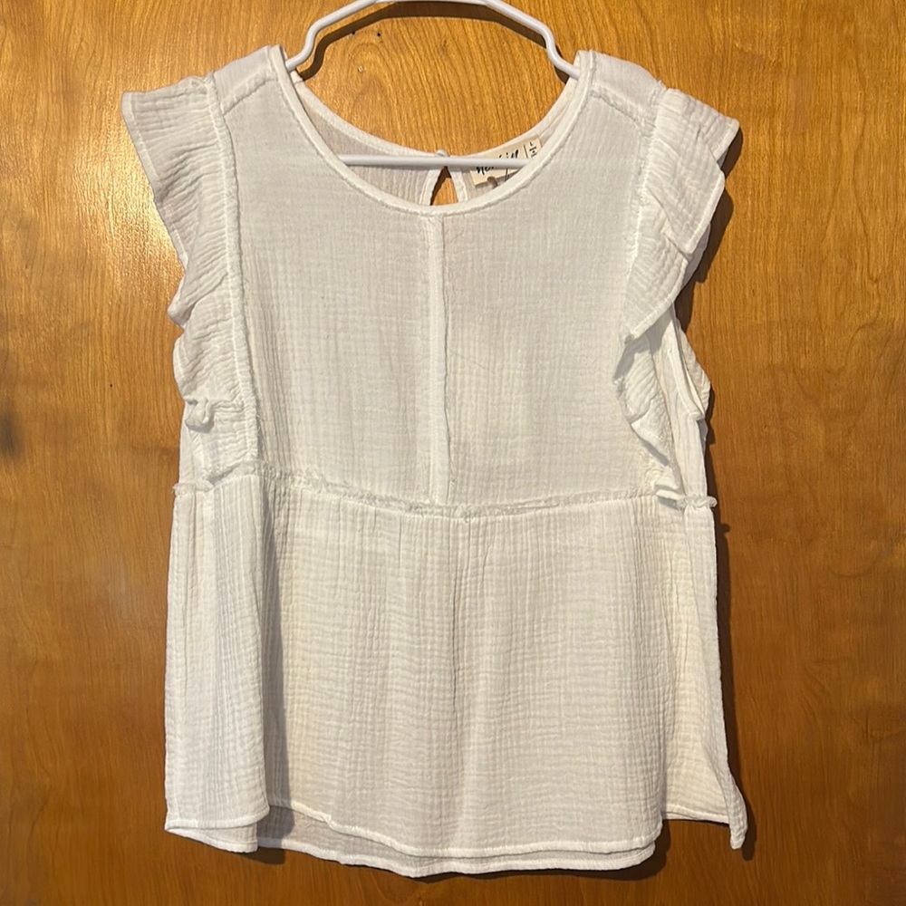 White Flutter Sleeve Ruffled Blouse